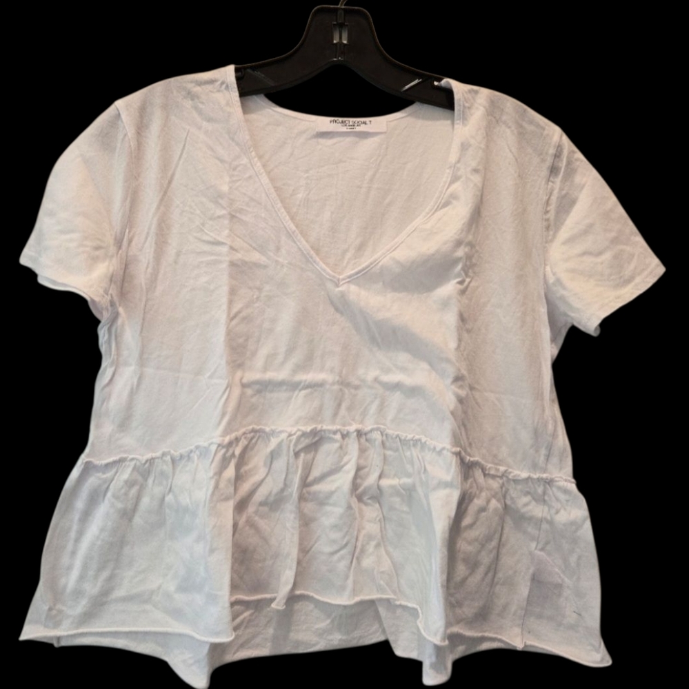 NWOT Project Social T Tee XS White V-Neck Flowy Top Short Sleeve 100% Cotton